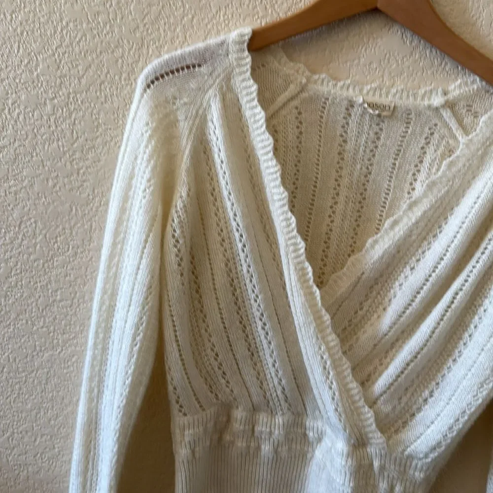 Season Ecru Sweater Knit Faux Wrap Sweater S/M